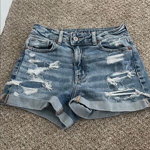 American Eagle Outfitters Blue Distressed Jean Shorts